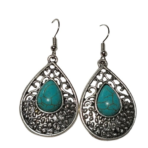 Silver turquoise stone drop - silver,