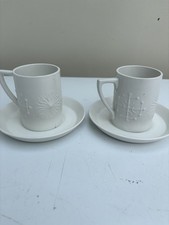 2 X Portmeirion Totem White Coffee Cups and saucers Susan Williams-Ellis 