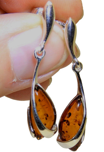Silver amber drop stud - silver,