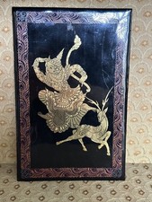 Thai Lai Rot Nam Vintage Picture Ramakien & Deer Gold Lacquer Thai Deity 18x12cm
