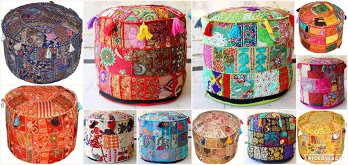 Indian vintage patchwork pouf - indian,