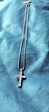 silver Necklace - diamante cross pendant - 16" (41cm) long
