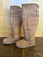 UGG OVER THE KNEE BAILEY BUTTON BOOTS 8 CHESTNUT HOLOGRAM GUC FUR RARE!