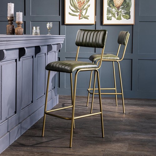 Green real leather bar stool - leather,