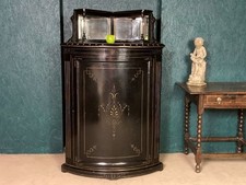 A FINE AESTHETIC PERIOD EBONISED ANTIQUE FLOOR STANDING CORNER DRINKS CABINET