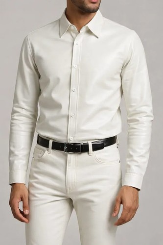 Men white sheepskin real - white,