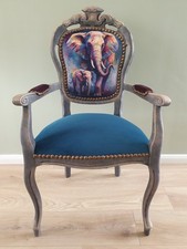 Shabby Chic French Style Carver Dining Bedroom Accent Chair With Elephant print