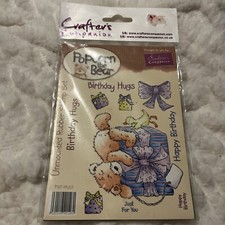 Popcorn The Bear 'Birthday Hugs' Unmounted Rubber Stamp  New Crafters Companion