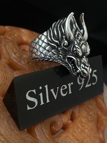 Solid silver dragon head - head, ring