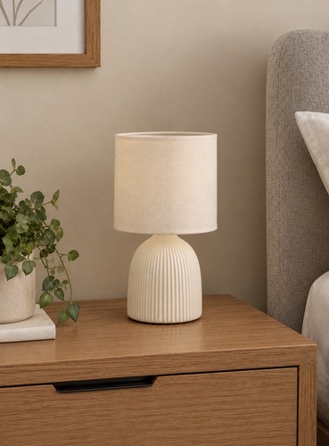 Mini ribbed table - lamp, cream