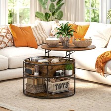 Coffee Table Round Lift Top Table with Hidden Storage Modern Steel Frame Xmas