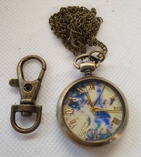Bronze Vintage Style Pocket Watch Roman Numerals Necklace Keyring Gift Idea