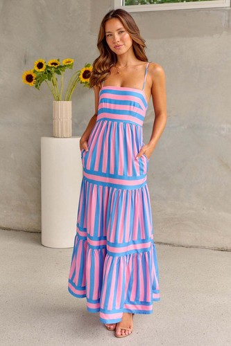 Women striped maxi dress - striped,