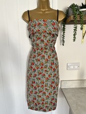 Karen Millen Vintage Rose Floral Print Stripe Wiggle Pencil Dress U.K. 10