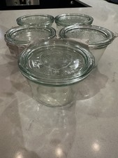 Brand New 5 X Weck 370 ml Glass Preserving Jars With Lids - No Seals Or Clips
