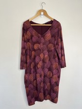 Gudrun Sjoden Dress Size Large Purple Pattern Jersey Lagenlook V Neck Pockets