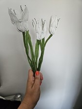 Antique French Glass Beaded Wire Flower Tulips Bunch Rare