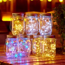 Solar Power String Fairy Lights 10-20 LED Mason Jar Lid Party Patio Garden Decor