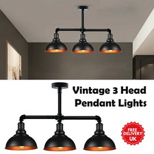 3 head Pendant Light Suspended Industrial Retro Metal Pipe 3Arm Ceiling Lamp E27