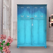 Painted armoire, Vintage wardrobe with blue, teal, purple, copper details, READ