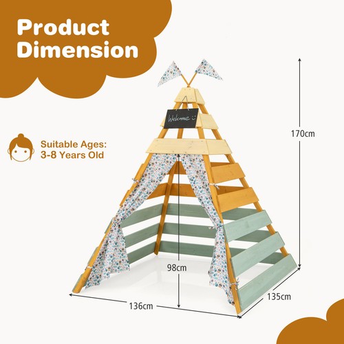 Kids wooden playhouse - wooden, tent