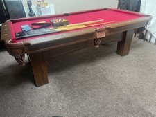 7ft (90") pool table, snooker table with red cloth top.