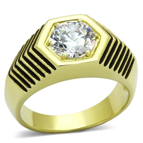 Mens gold ring solitaire round - gold,