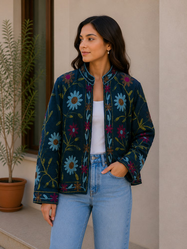Blue floral cotton - blue,
