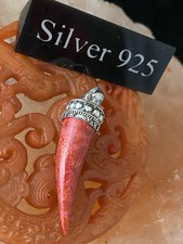 Silver Red Resin Horn Of Life Pendant With Silver Chain