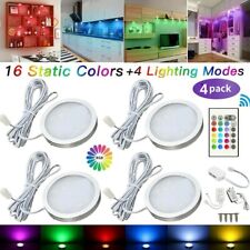 4X Under Cabinet Lights RGB LED Puck Lights Closet Cupboard Kitchen Lamp +Remote