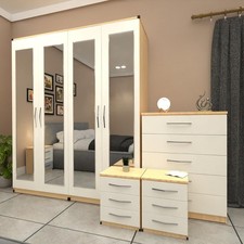 4 Door Mirrored Wardrobe Set