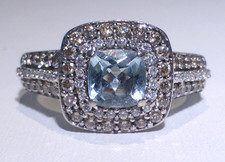 Aquamarine Diamond Ring 14ct Gold 7.6 gm UK Hallmark Size T Le Vian Box