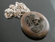Victorian Antique Gutta Percha Palm Tree & Cross Sterling 925 Mourning Locket