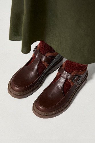 Brown leather bar shoes - brown, t-bar