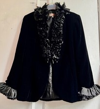 ✫Elegant *VINTAGE TIGER* Black 100% Silk Velvet Ruffle Collar Kimono Jacket M✩