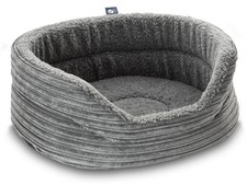 Snug Fleece Lined High Sided Oval Luxury Dog Bed 5 Sizes in Classic Cord: Grey