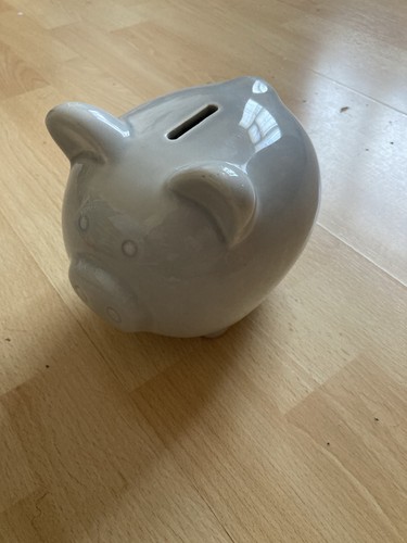Large grey ceramic piggy - ceramic, bank/