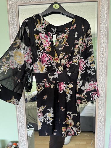 Black floral kimono - black, sleeve