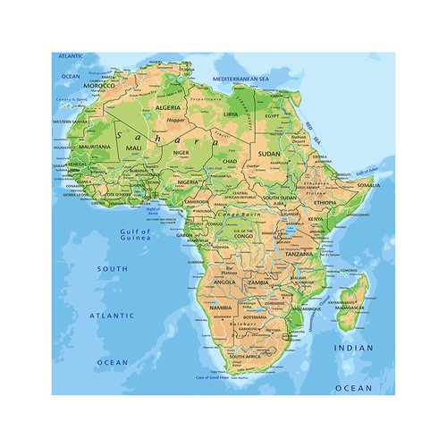 Africa physical political - physical, map