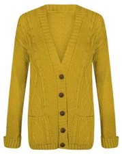 Womens Ladies Cable Chunky Knit Cardigan Button Long Sleeves Grandad Cardigan UK
