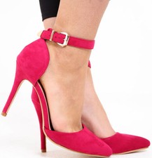WOMENS HIGH HEEL POINTY TOE STILETTO SANDALS LADIES  ANKLE STRAP COURT SHOES 3-8
