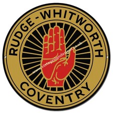 RUDGE-WHITWORTH MOTORCYCLES ROUND METAL SIGN.11" DIAMETER.CLASSIC BRITISH BIKES.