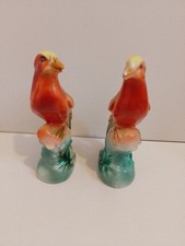 Pair Of Porcelain Exotic Birds Brightly Coloured 1950s Style 14.5 Cm Tall
