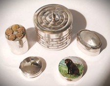 Collection of Five Vintage Silver Pill Boxes English & Continental Hallmarks