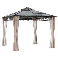 Gazebo Polycarbonate Hard Top Garden Nets Curtains 3 x 3 metres Metal Frame