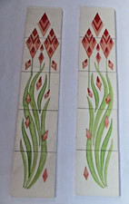 Art Deco fireplace tile set for cast iron insert or hearth in Pink Lime Green