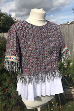 ZARA SIZE S 61% COTTON KNITTED STYLE TOP MIRROR TRIM PLEATED MUILTCOLOURED