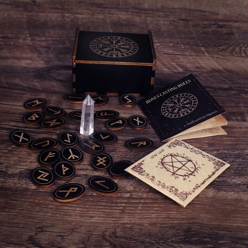 Wooden runes set divinatory - wooden, set,