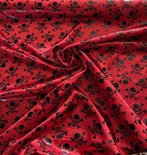 1m Fabric Polyester Satin Red Black Skull cross bones design Satin Fabric 58”