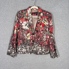 Gerry Weber Blazer Jacket Small Red Gray Pockets Artsy Abstract Watercolor